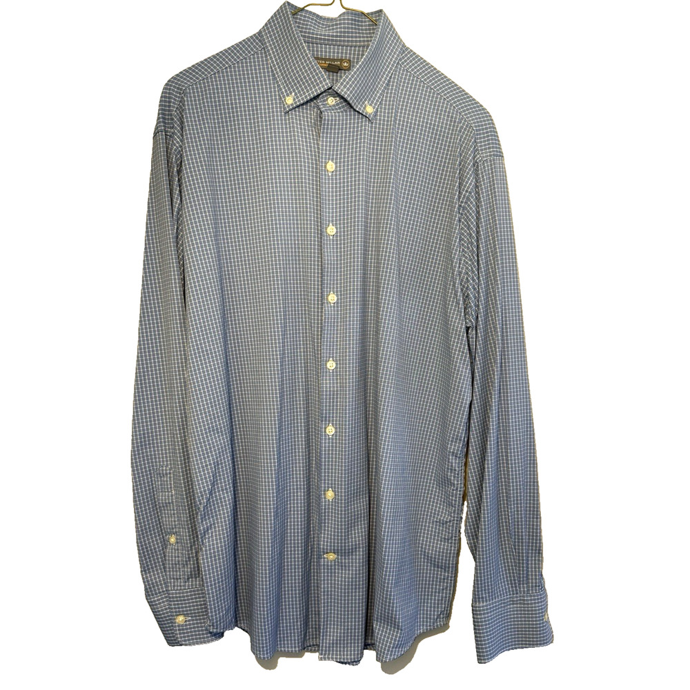 Peter Millar Summer Comfort Men's Golf Dress Shirt Size L Performance Blue Plaid